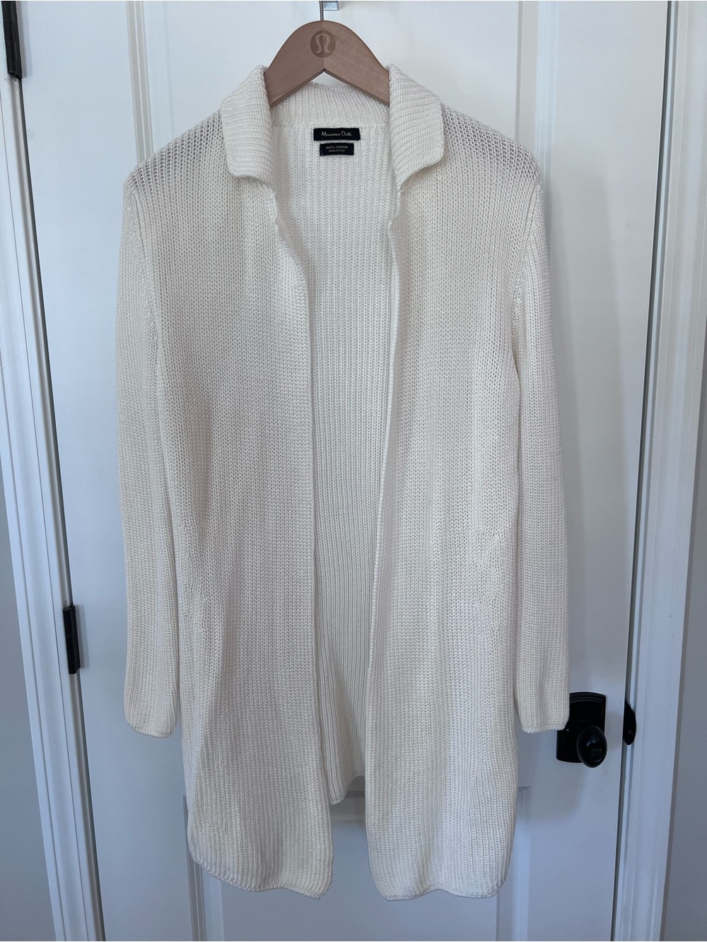 Massimo Dutti Long Ivory Ribbed Cardigan 100% Cotton Size Small EUC